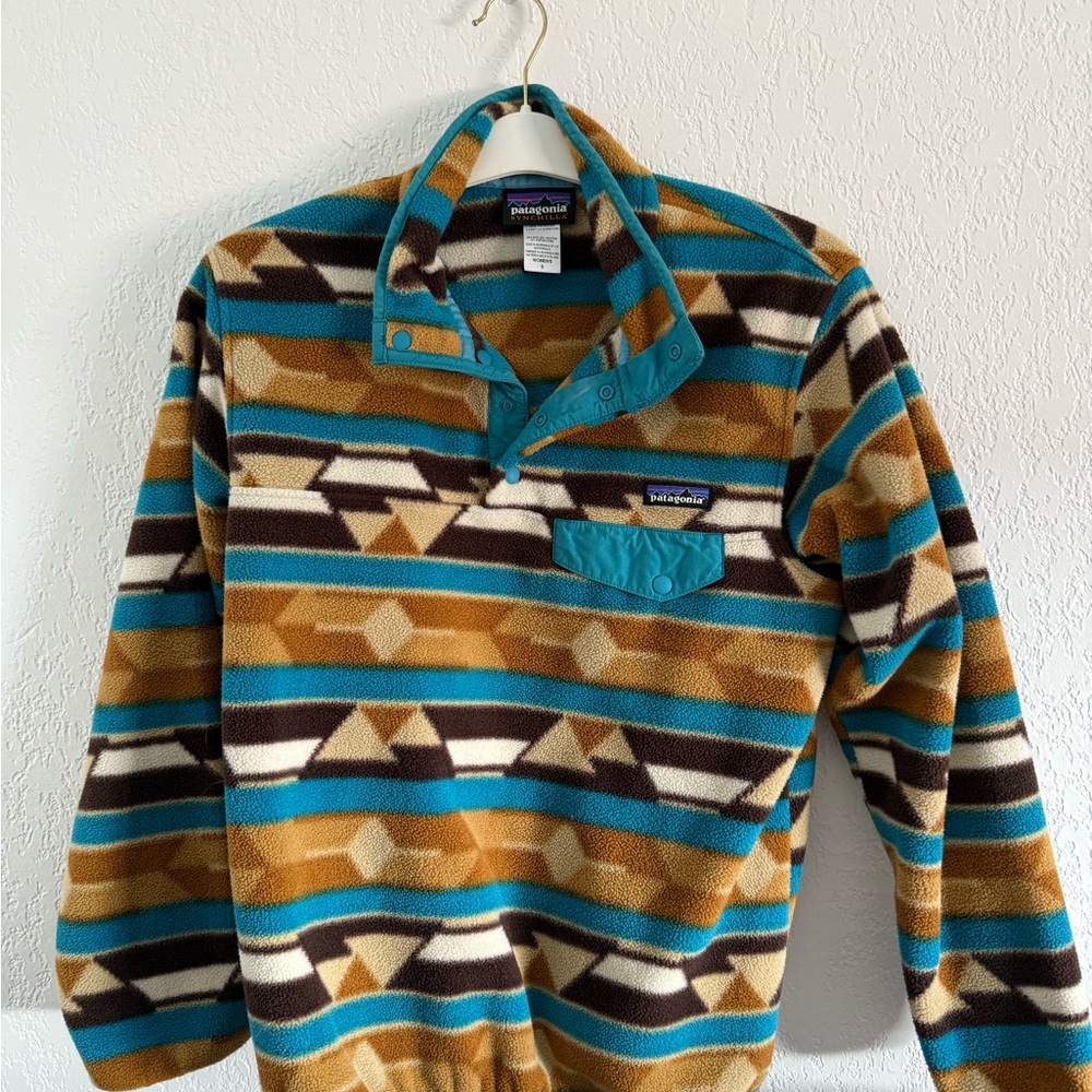 Patagonia Synchilla Teal and Brown Fleece